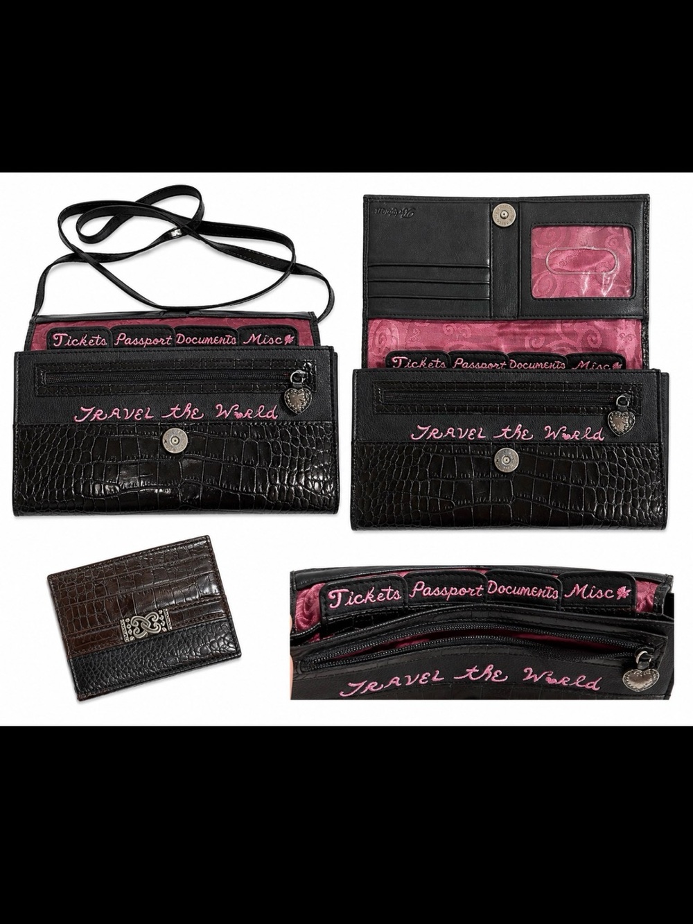 Brighton Travel the World Croc Embossed Crossbody Wallet Clutch + Card Holder